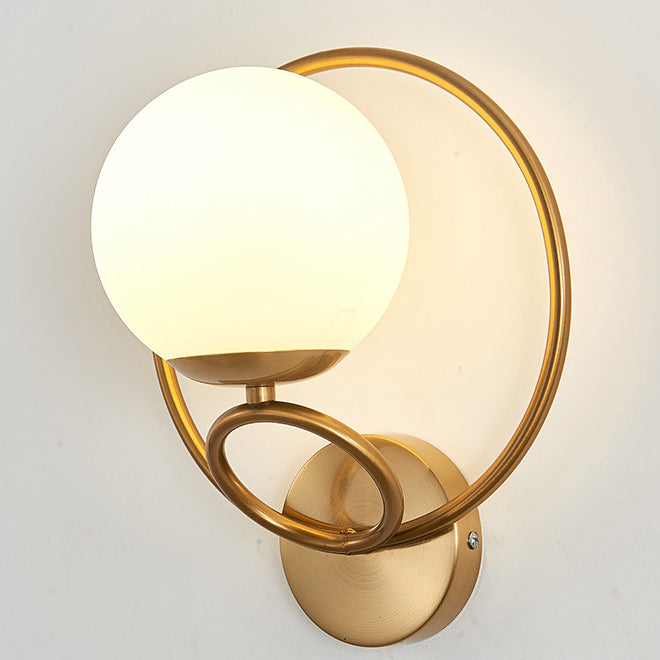 Contemporary Nordic Circle Round Globe Iron Glass 1-Light Wall Sconce Lamp For Bedroom
