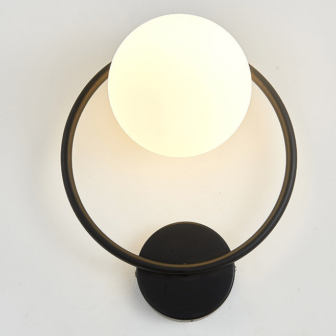 Contemporary Nordic Circle Round Globe Iron Glass 1-Light Wall Sconce Lamp For Bedroom
