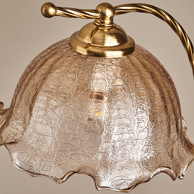Traditional Vintage Oval Wooden Base Metal Flower Glass Shade 1-Light Table Lamp For Bedroom