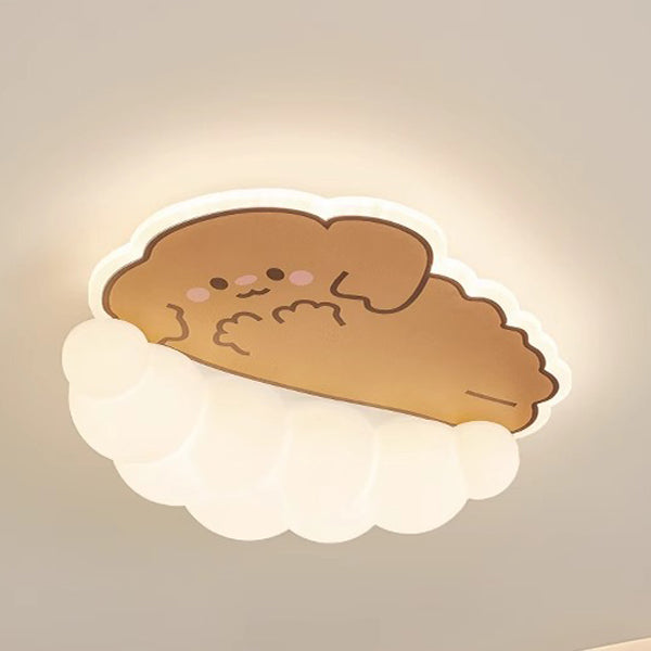 Contemporary Creative Kids Puppy Cat Panda Iron PE LED Flush Mount Ceiling Light For Bedroom