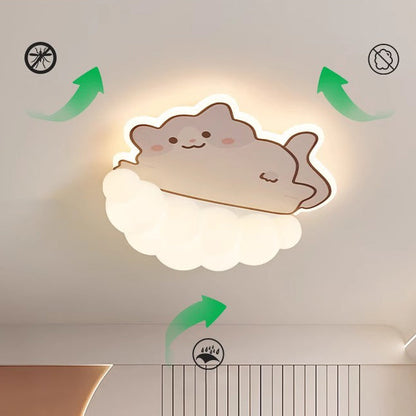 Contemporary Creative Kids Puppy Cat Panda Iron PE LED Flush Mount Ceiling Light For Bedroom