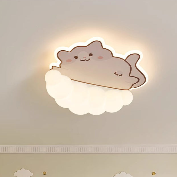 Contemporary Creative Kids Puppy Cat Panda Iron PE LED Flush Mount Ceiling Light For Bedroom