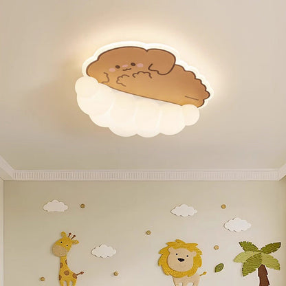 Contemporary Creative Kids Puppy Cat Panda Iron PE LED Flush Mount Ceiling Light For Bedroom