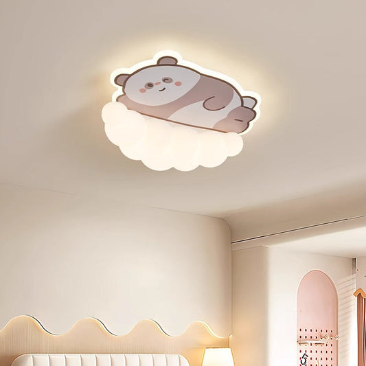 Contemporary Creative Kids Puppy Cat Panda Iron PE LED Flush Mount Ceiling Light For Bedroom