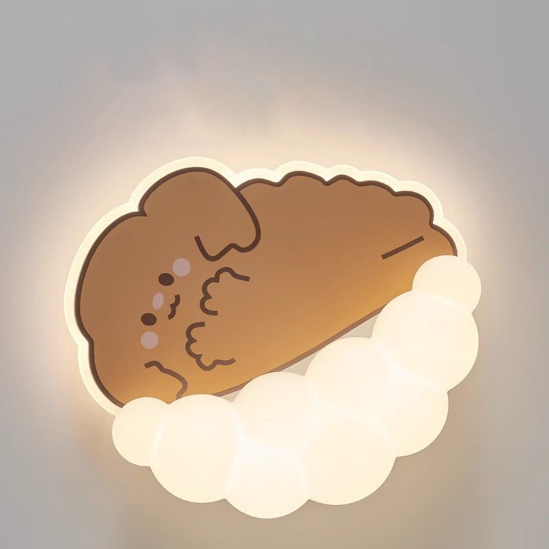 Contemporary Creative Kids Puppy Cat Panda Iron PE LED Flush Mount Ceiling Light For Bedroom