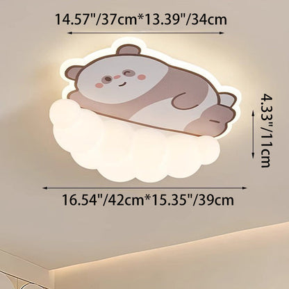Contemporary Creative Kids Puppy Cat Panda Iron PE LED Flush Mount Ceiling Light For Bedroom