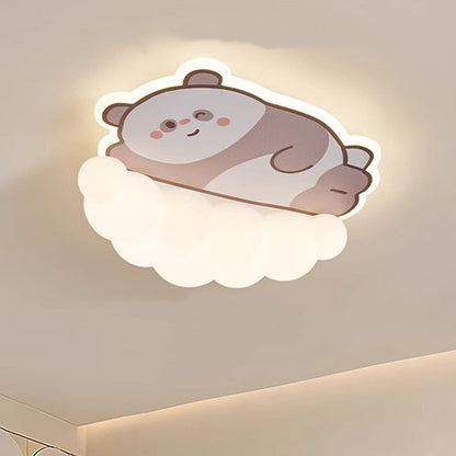 Contemporary Creative Kids Puppy Cat Panda Iron PE LED Flush Mount Ceiling Light For Bedroom