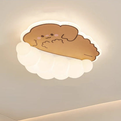 Contemporary Creative Kids Puppy Cat Panda Iron PE LED Flush Mount Ceiling Light For Bedroom