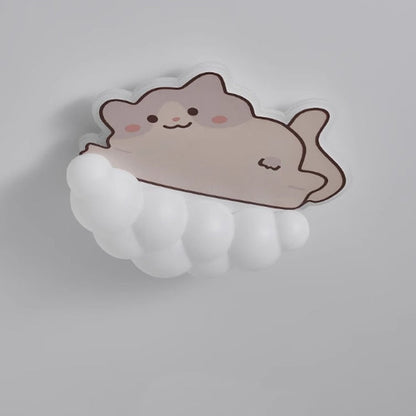 Contemporary Creative Kids Puppy Cat Panda Iron PE LED Flush Mount Ceiling Light For Bedroom