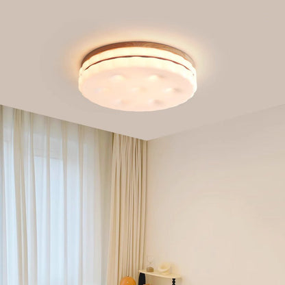 Contemporary Creative Round Square Rectangle Cookie Rubberwood Acrylic LED Flush Mount Ceiling Light For Living Room