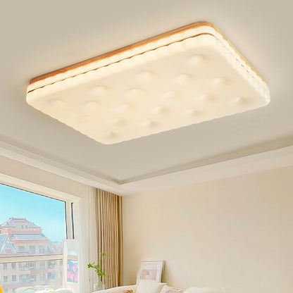 Contemporary Creative Round Square Rectangle Cookie Rubberwood Acrylic LED Flush Mount Ceiling Light For Living Room