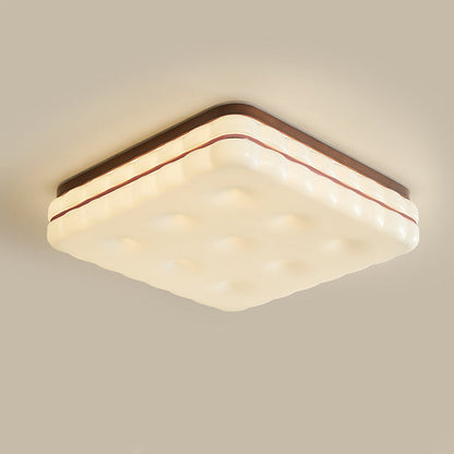 Contemporary Creative Round Square Rectangle Cookie Rubberwood Acrylic LED Flush Mount Ceiling Light For Living Room