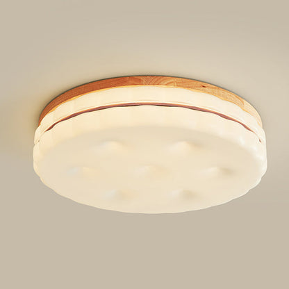 Contemporary Creative Round Square Rectangle Cookie Rubberwood Acrylic LED Flush Mount Ceiling Light For Living Room