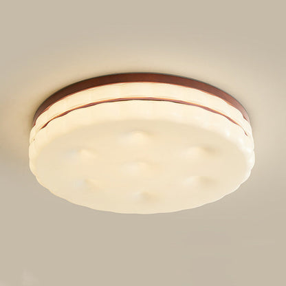 Contemporary Creative Round Square Rectangle Cookie Rubberwood Acrylic LED Flush Mount Ceiling Light For Living Room