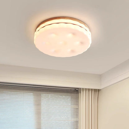 Contemporary Creative Round Square Rectangle Cookie Rubberwood Acrylic LED Flush Mount Ceiling Light For Living Room