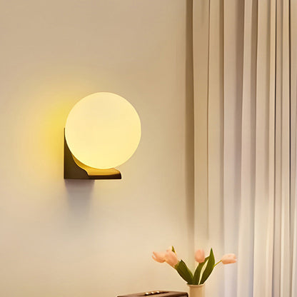 Modern Minimalist Globe Rubberwood Glass 1-Light Wall Sconce Lamp For Living Room