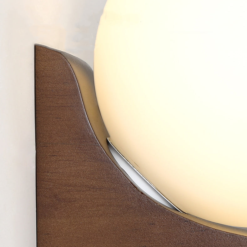 Modern Minimalist Globe Rubberwood Glass 1-Light Wall Sconce Lamp For Living Room