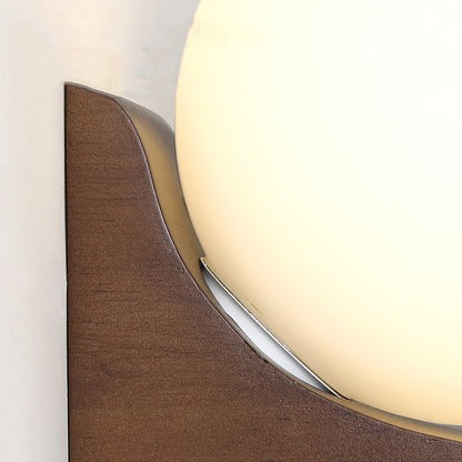 Modern Minimalist Globe Rubberwood Glass 1-Light Wall Sconce Lamp For Living Room