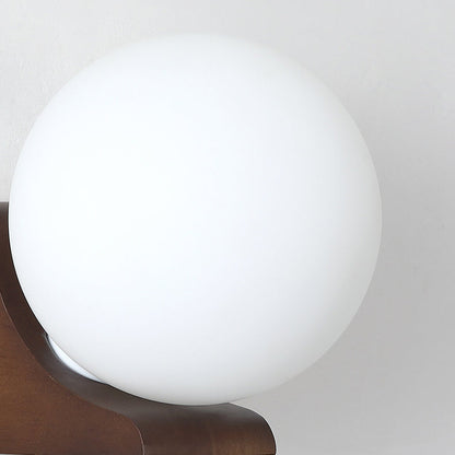 Modern Minimalist Globe Rubberwood Glass 1-Light Wall Sconce Lamp For Living Room