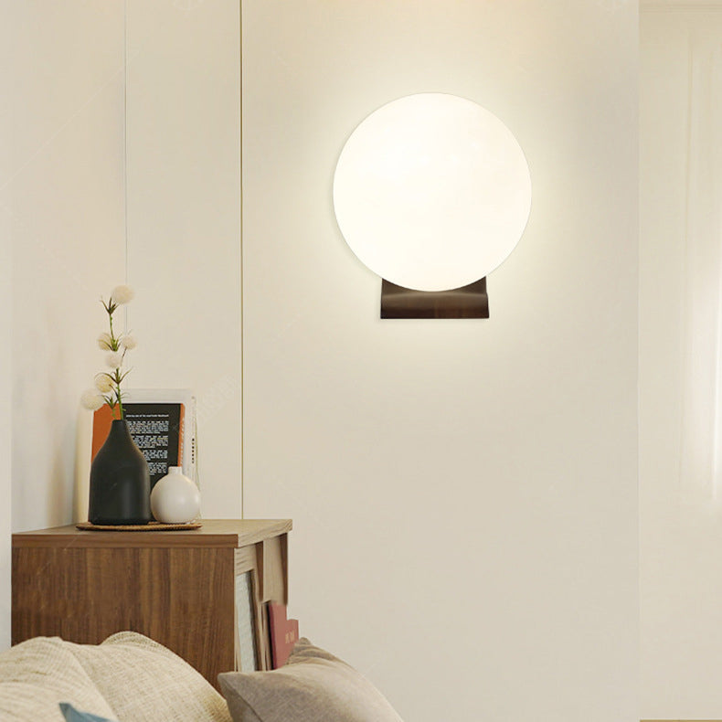 Modern Minimalist Globe Rubberwood Glass 1-Light Wall Sconce Lamp For Living Room