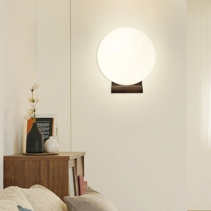 Modern Minimalist Globe Rubberwood Glass 1-Light Wall Sconce Lamp For Living Room