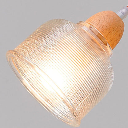 Traditional Japanese Round Cup Shape Wood Glass 1-Light Pendant Light For Living Room