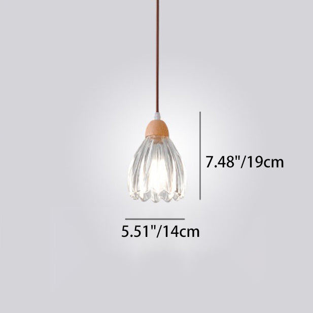 Traditional Japanese Round Cup Shape Wood Glass 1-Light Pendant Light For Living Room