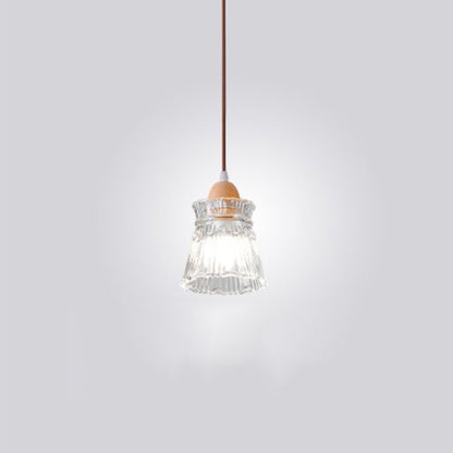 Traditional Japanese Round Cup Shape Wood Glass 1-Light Pendant Light For Living Room