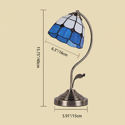 Traditional Tiffany Curved Pole Flower Shape Hardware Base Stained Glass 1-Light Table Lamp For Bedroom