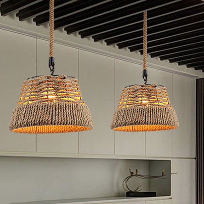 Traditional Vintage Round Iron Hemp Rope Shade 1-Light Pendant Light For Living Room