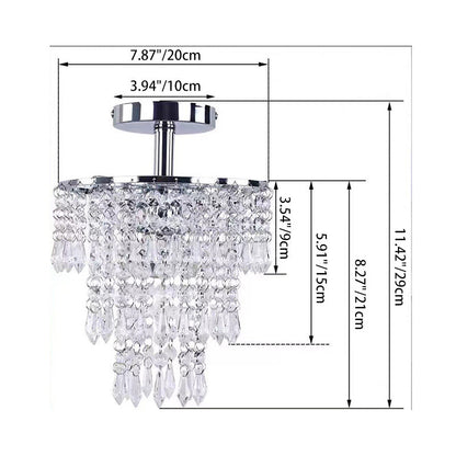 Modern Luxury Multi-Layer Round Crystal Iron Frame 1-Light Semi-Flush Mount Ceiling Light For Living Room