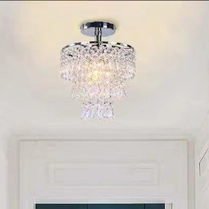 Modern Luxury Multi-Layer Round Crystal Iron Frame 1-Light Semi-Flush Mount Ceiling Light For Living Room