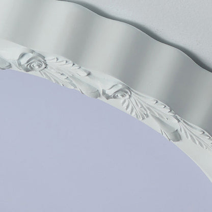 Traditional French Round Carved Flower Iron Resin Acrylic LED Flush Mount Ceiling Light For Bedroom
