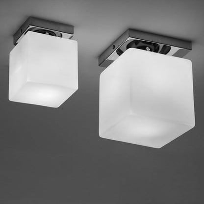 Modern Minimalist Square Metal Base Glass Shade 1-Light Semi-Flush Mount Ceiling Light For Living Room