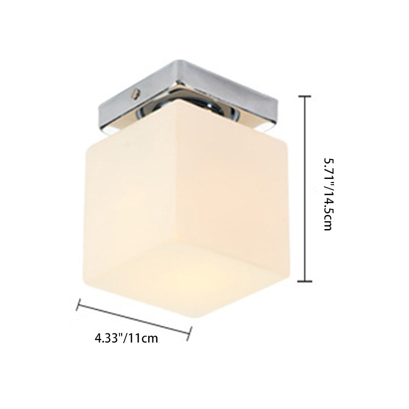 Modern Minimalist Square Metal Base Glass Shade 1-Light Semi-Flush Mount Ceiling Light For Living Room