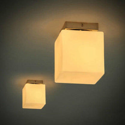 Modern Minimalist Square Metal Base Glass Shade 1-Light Semi-Flush Mount Ceiling Light For Living Room