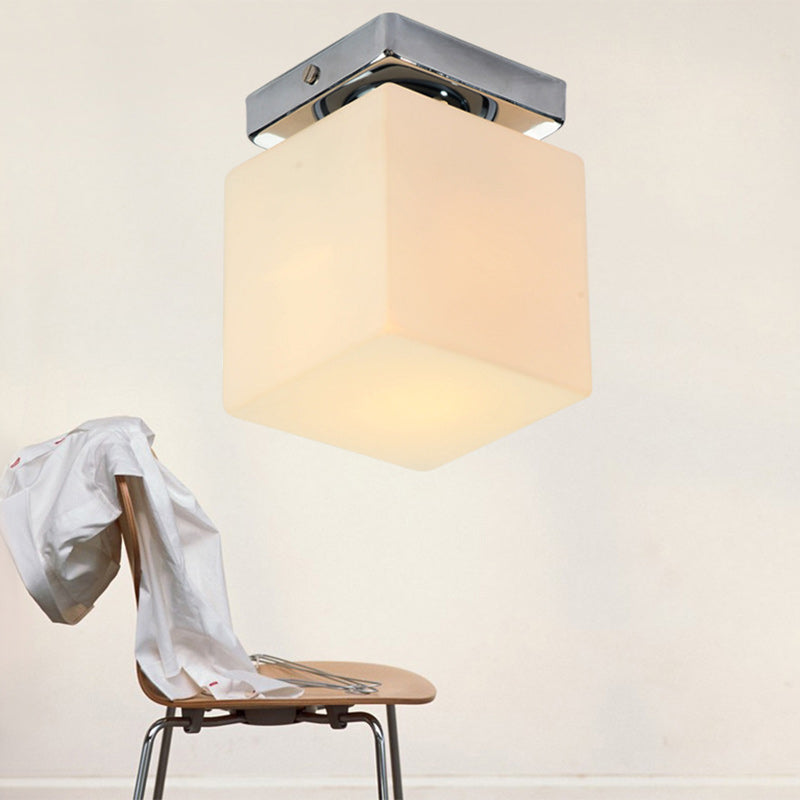 Modern Minimalist Square Metal Base Glass Shade 1-Light Semi-Flush Mount Ceiling Light For Living Room