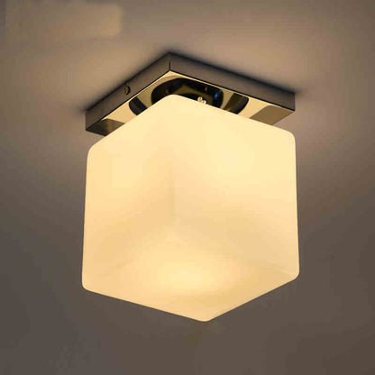 Modern Minimalist Square Metal Base Glass Shade 1-Light Semi-Flush Mount Ceiling Light For Living Room