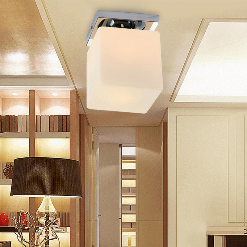 Modern Minimalist Square Metal Base Glass Shade 1-Light Semi-Flush Mount Ceiling Light For Living Room