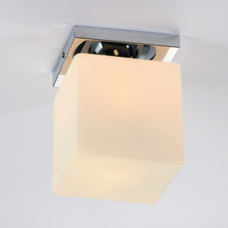 Modern Minimalist Square Metal Base Glass Shade 1-Light Semi-Flush Mount Ceiling Light For Living Room