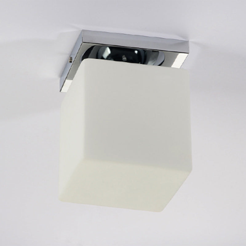 Modern Minimalist Square Metal Base Glass Shade 1-Light Semi-Flush Mount Ceiling Light For Living Room