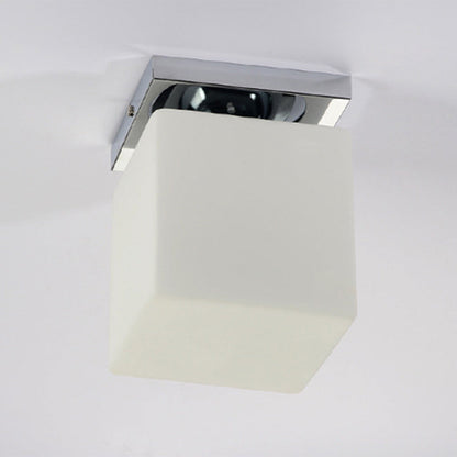 Modern Minimalist Square Metal Base Glass Shade 1-Light Semi-Flush Mount Ceiling Light For Living Room