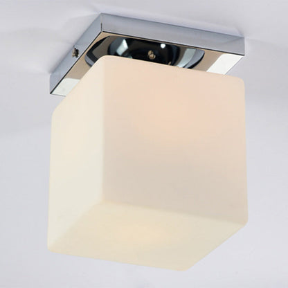 Modern Minimalist Square Metal Base Glass Shade 1-Light Semi-Flush Mount Ceiling Light For Living Room