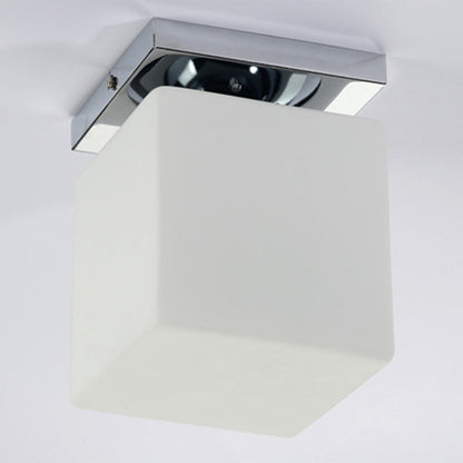 Modern Minimalist Square Metal Base Glass Shade 1-Light Semi-Flush Mount Ceiling Light For Living Room
