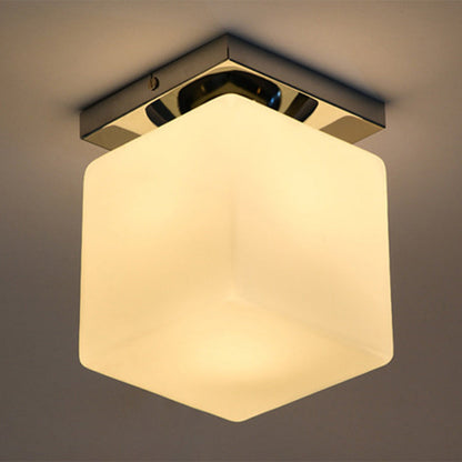 Modern Minimalist Square Metal Base Glass Shade 1-Light Semi-Flush Mount Ceiling Light For Living Room