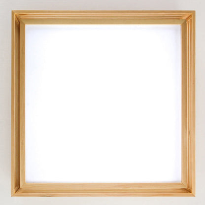 Traditional Japanese Square Pine Wood Frame Acrylic Shade LED Flush Mount Ceiling Light For Bedroom