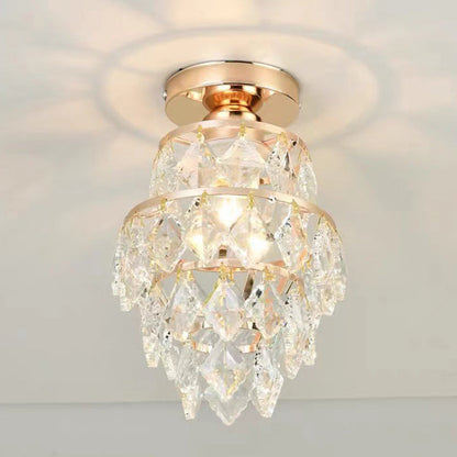 Traditional European Round Metal Frame Crystal Shade 1-Light Semi-Flush Mount Ceiling Light For Hallway