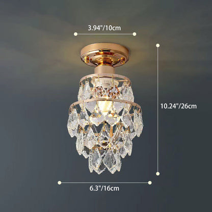 Traditional European Round Metal Frame Crystal Shade 1-Light Semi-Flush Mount Ceiling Light For Hallway