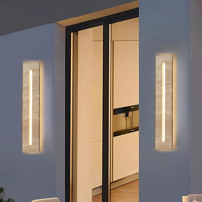 Modern Minimalist Outdoor Indoor Rectangle Yellow Travertine Frame Acrylic Shade LED Wall Sconce Lamp For Living Room