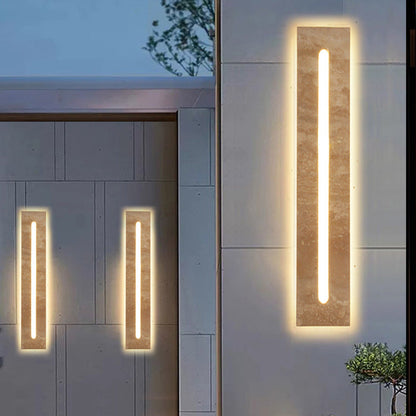 Modern Minimalist Outdoor Indoor Rectangle Yellow Travertine Frame Acrylic Shade LED Wall Sconce Lamp For Living Room